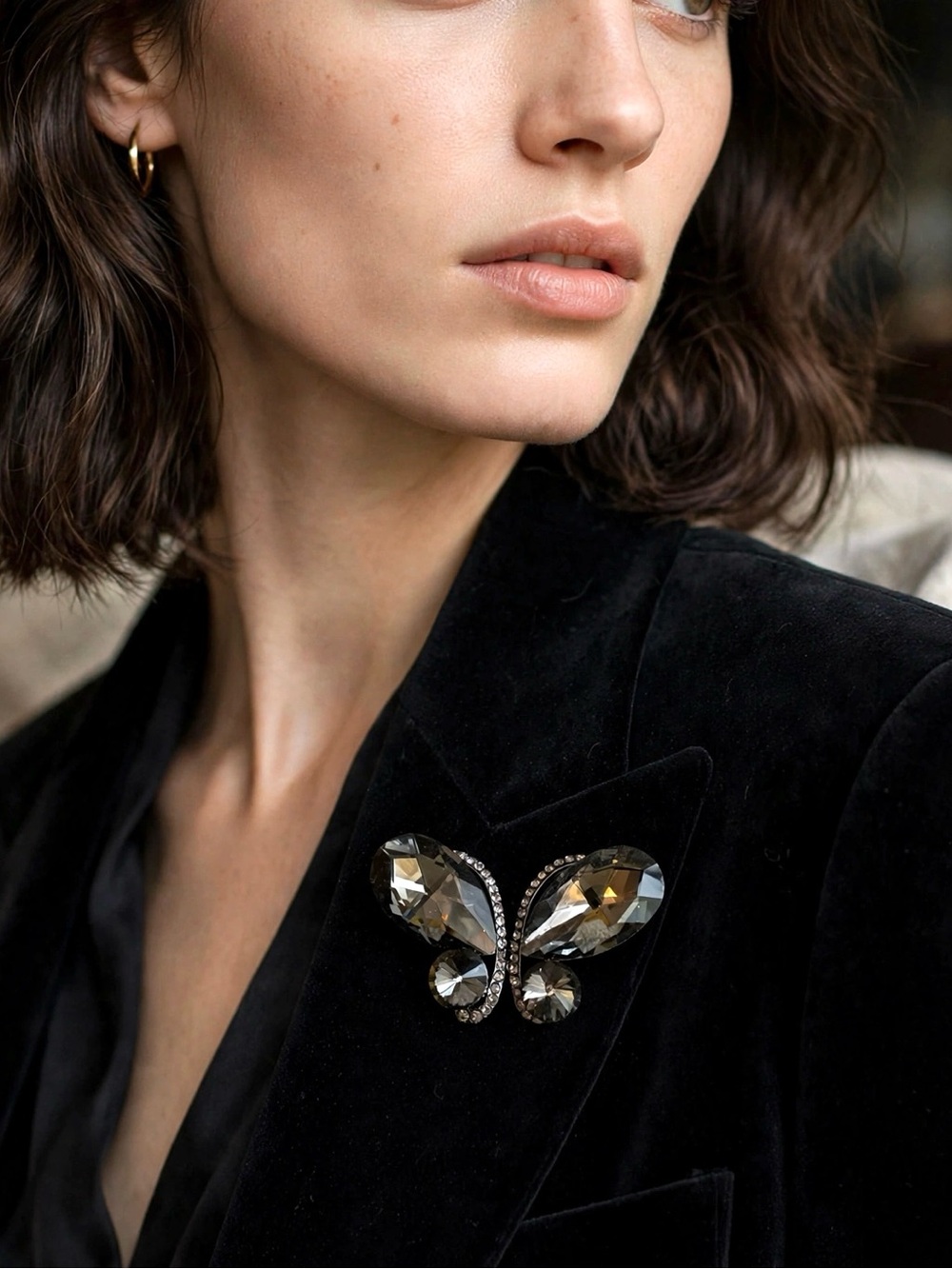Black Butterfly Faux Gemstone Brooch